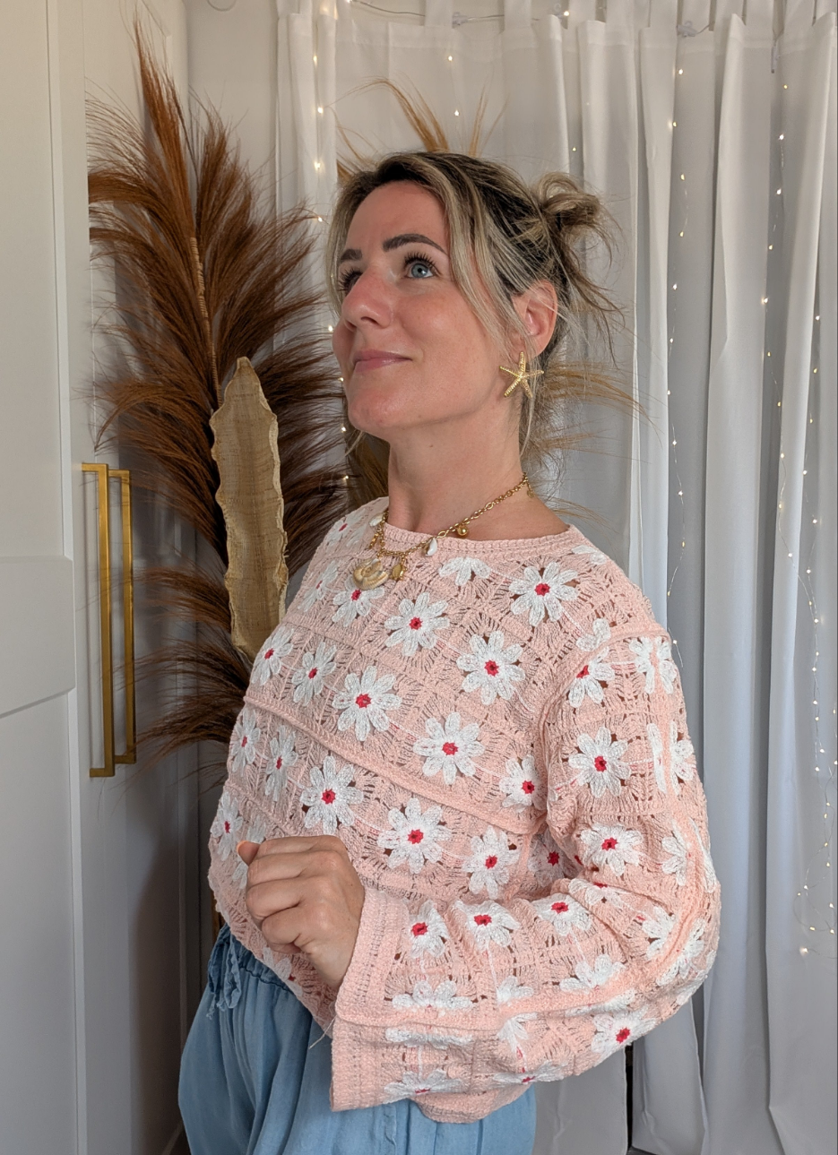 Pull crochet paquerette rose - Eglantine