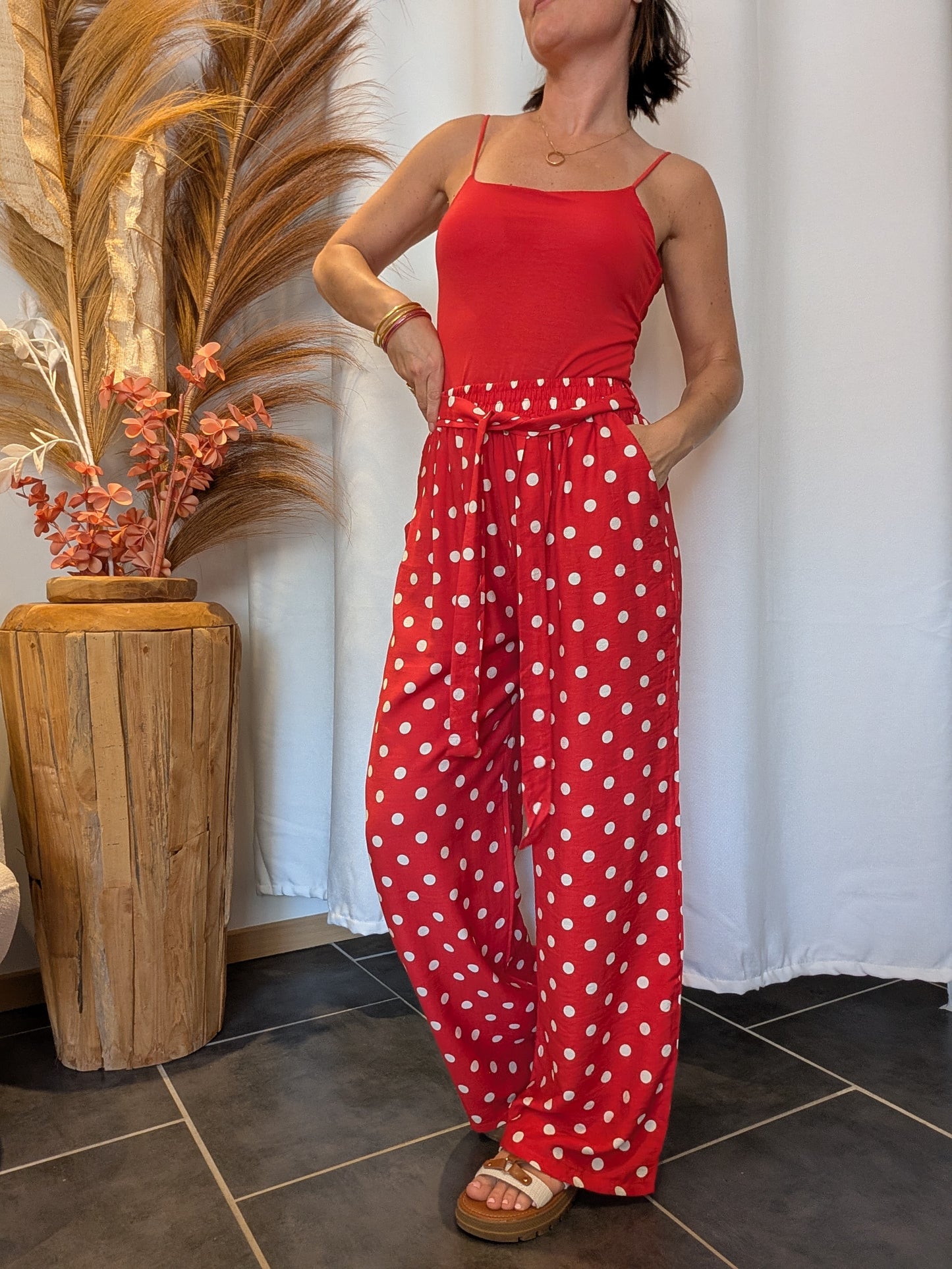 Pantalon à pois Eloïse rouge