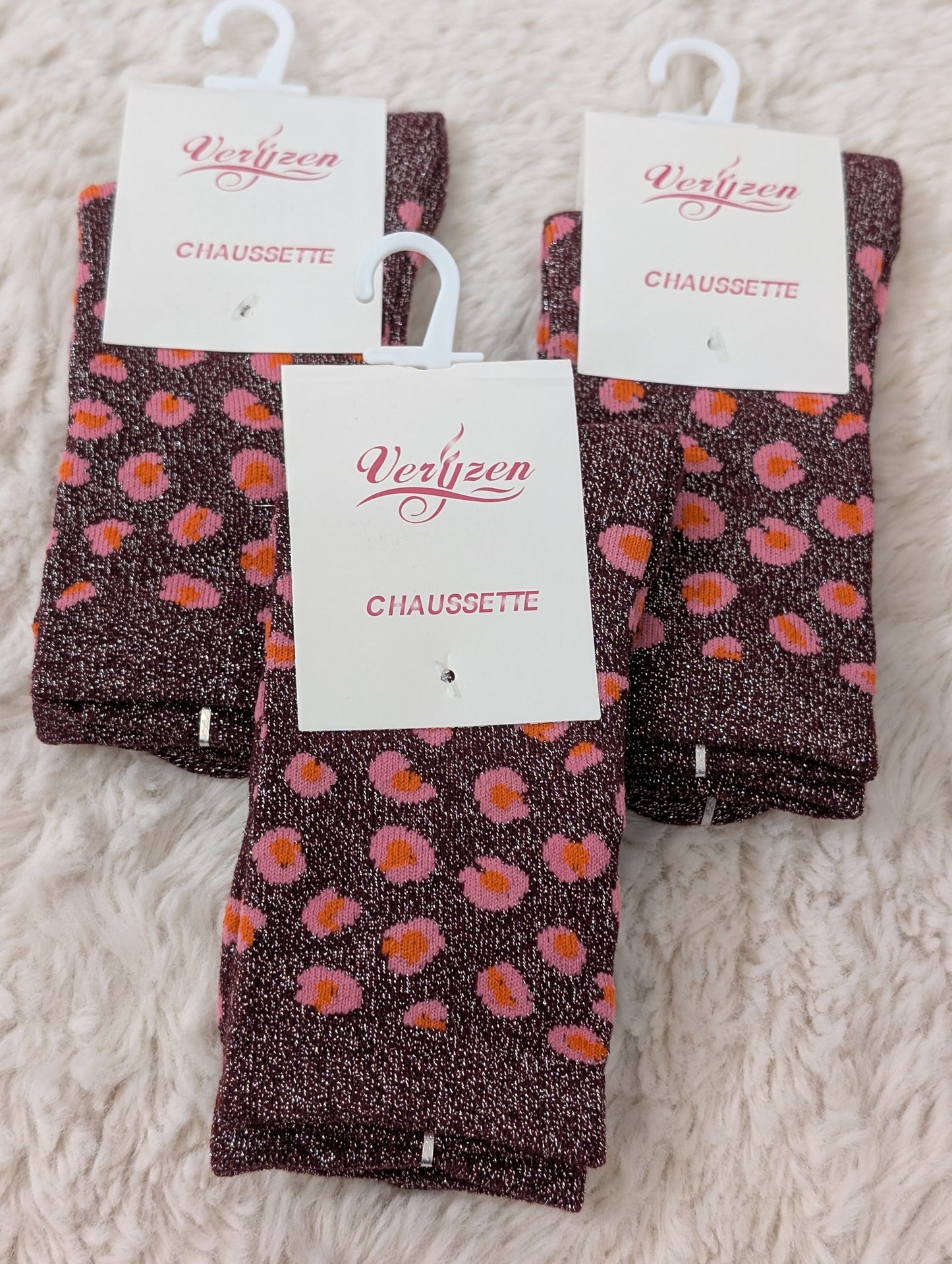 Chaussettes léopard brillantes bordeaux