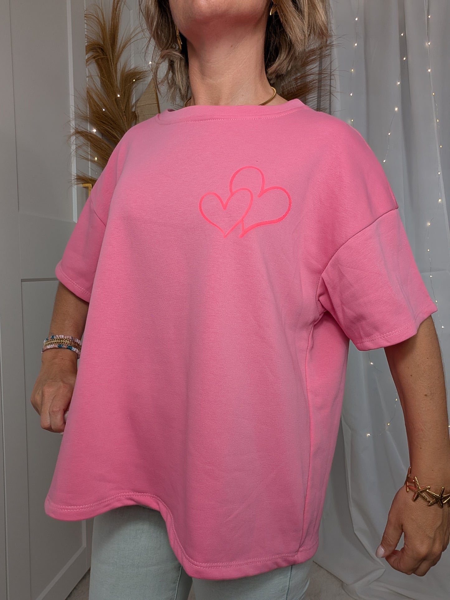 Top rose manches courtes imprimé fluo - Sweat