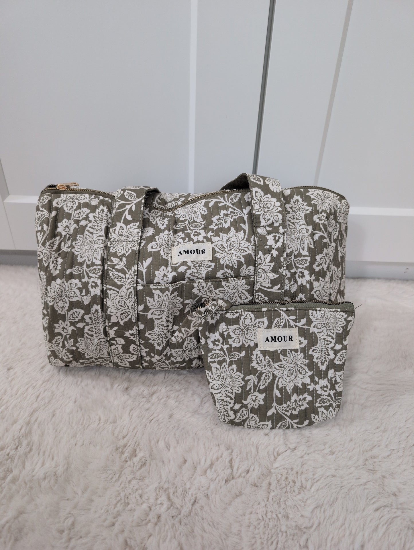 Sac polochon en coton imprimé Fleur avec étiquette 'AMOUR'