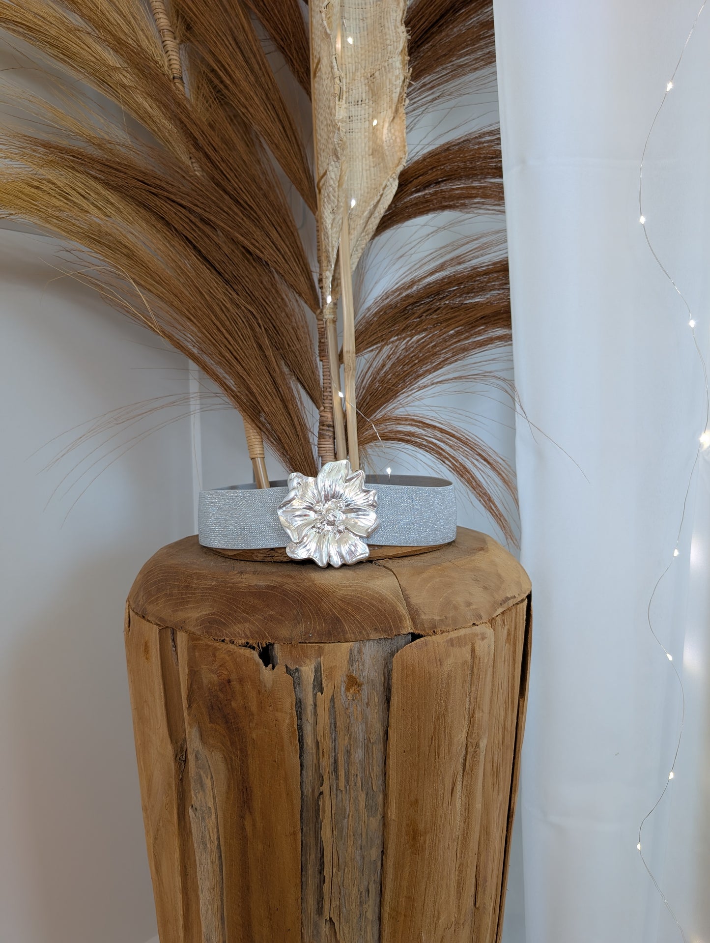 Ceinture élastique argenté brillante - Pétales