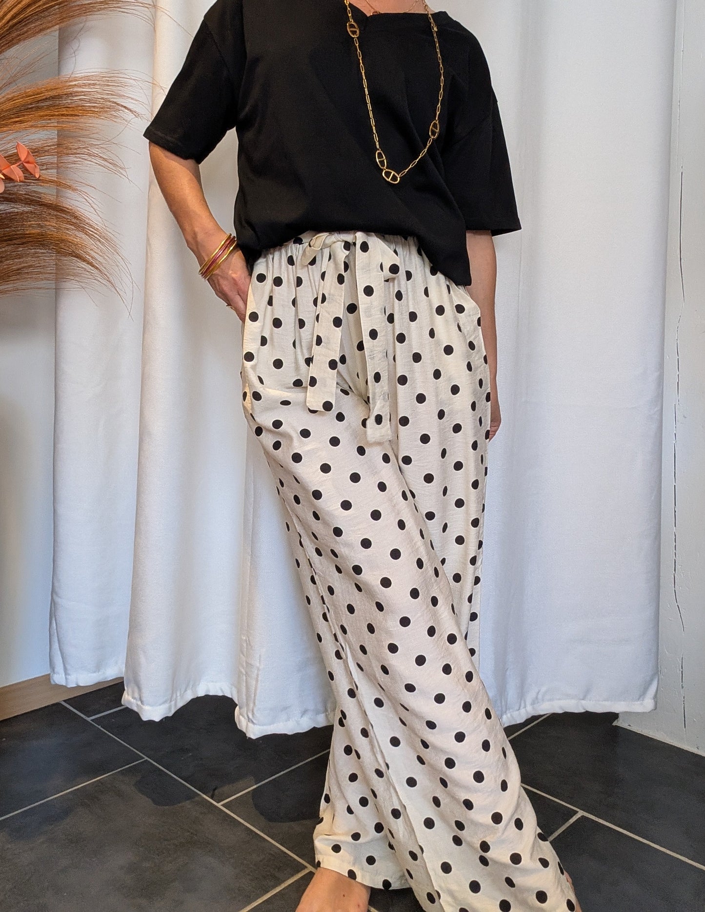 Pantalon à pois Eloïse blanc