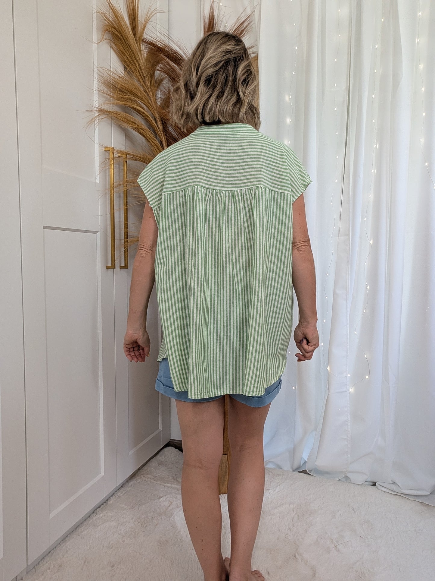 Chemise rayée verte motifs estivaux - Claudine