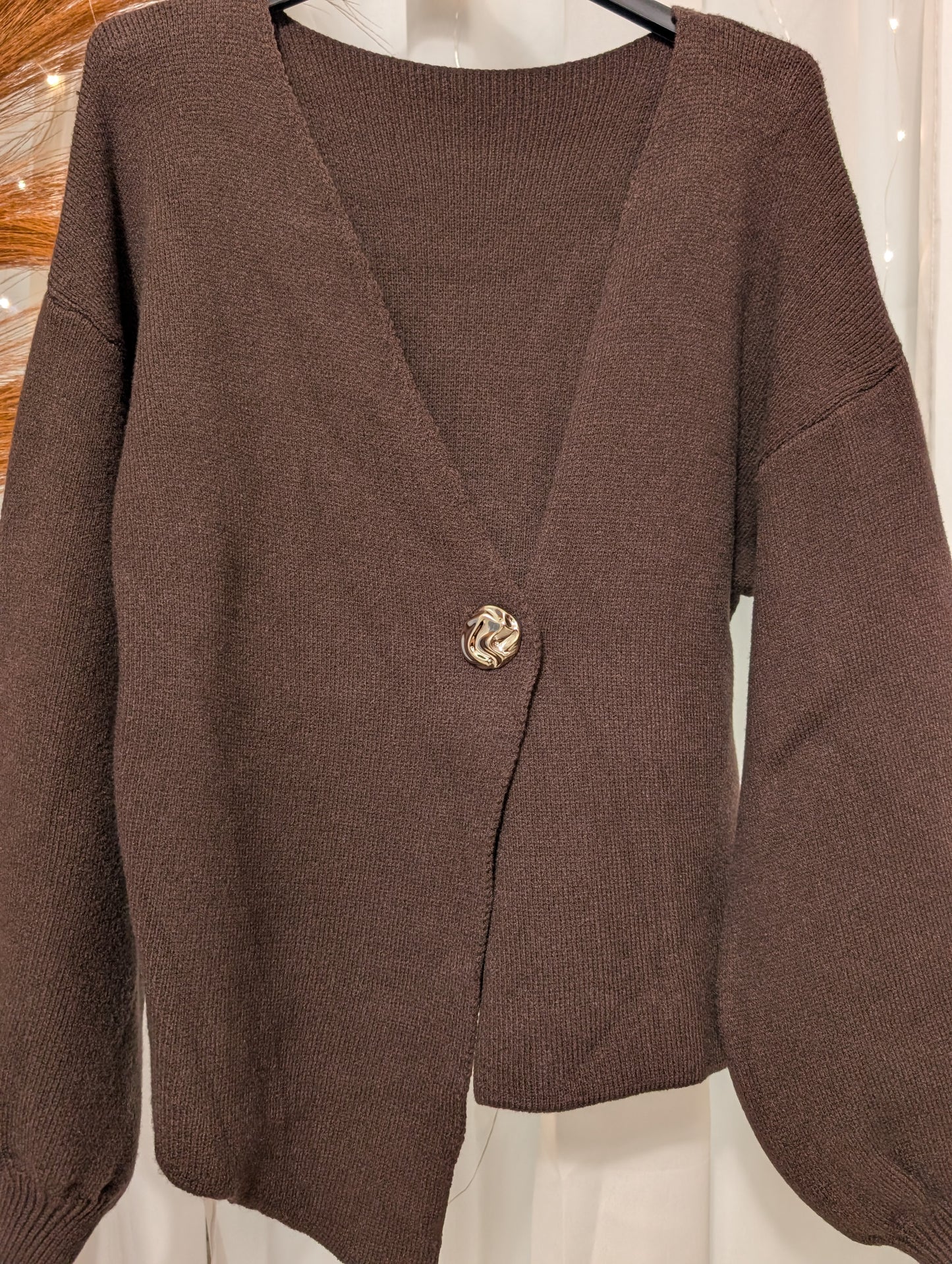 Gilet maille bouton doré, choco