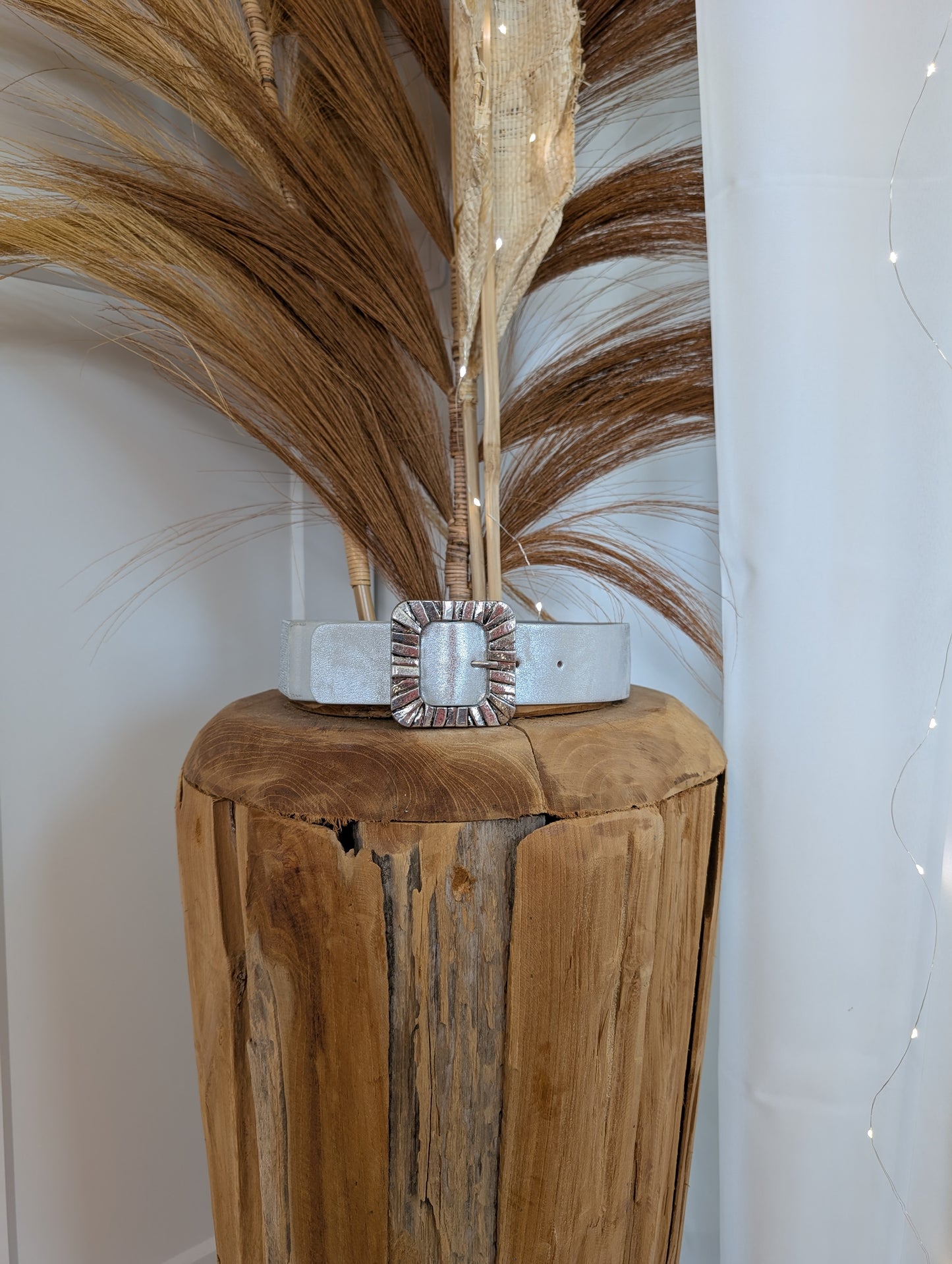 Ceinture boucle élastique argentée carrée