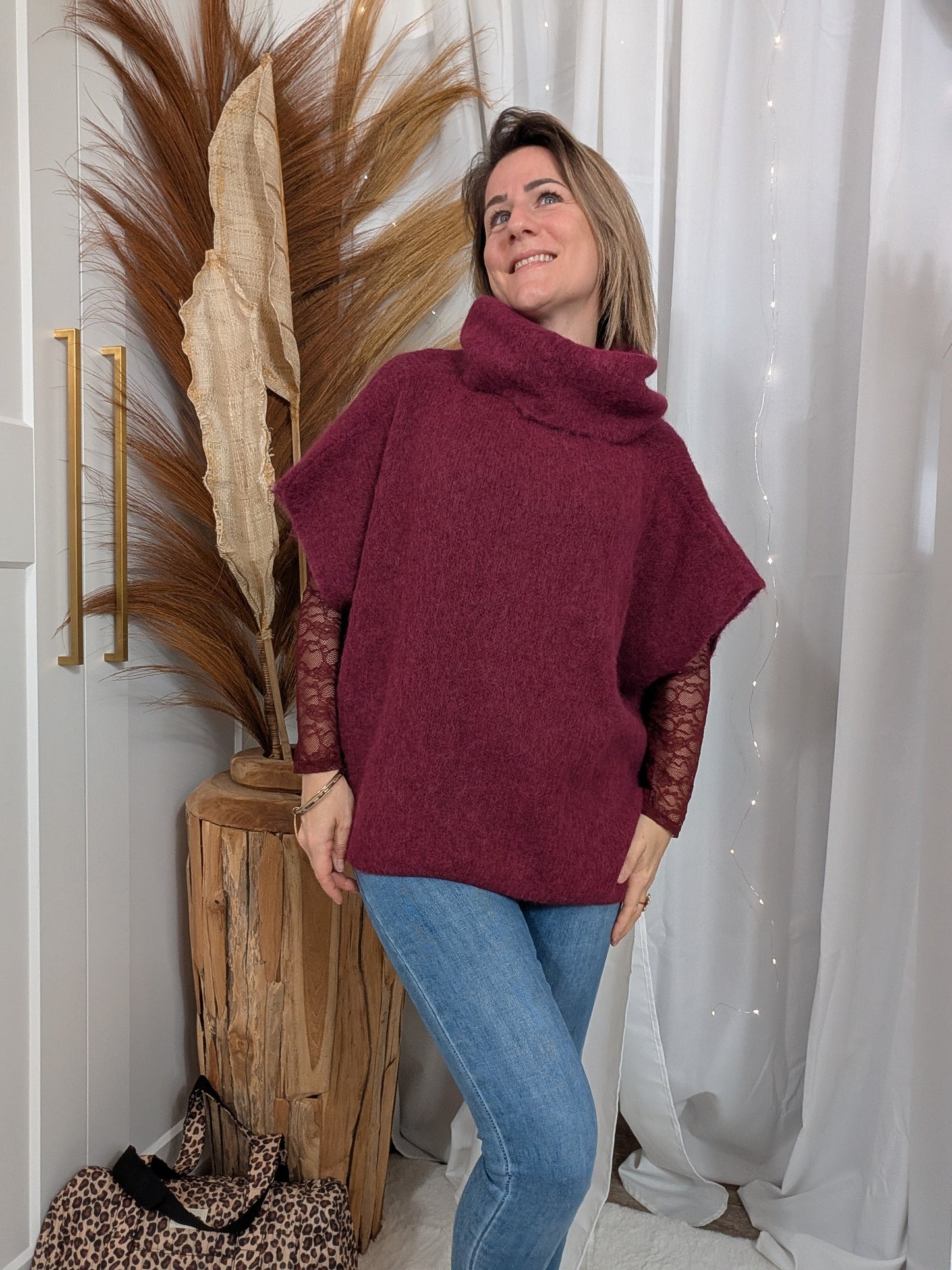 Sous pull dentelle bordeaux