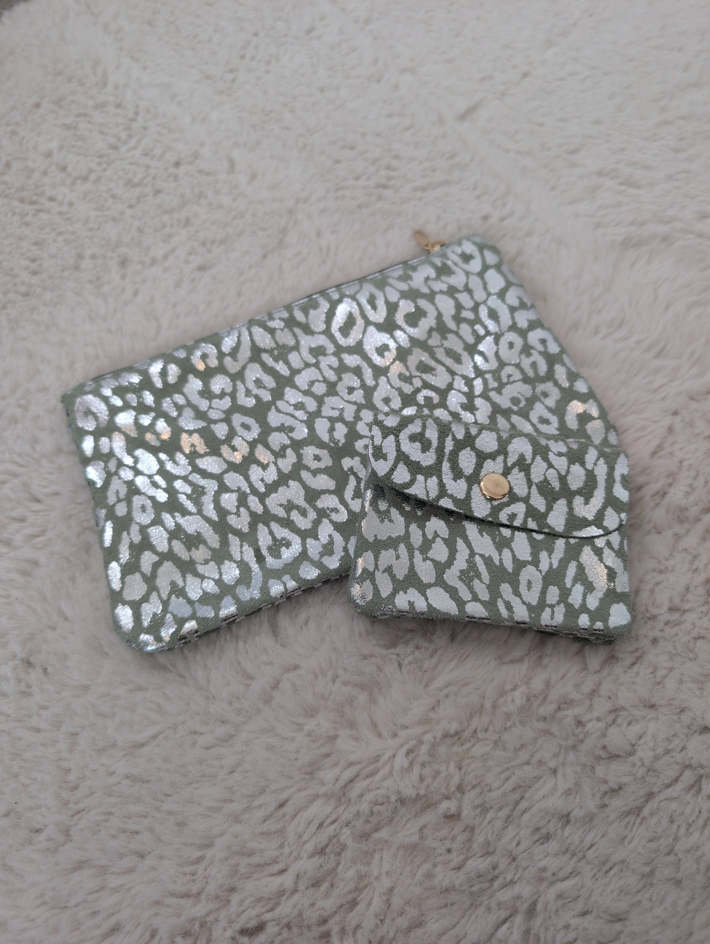 Porte monnaie léopard vert eau
