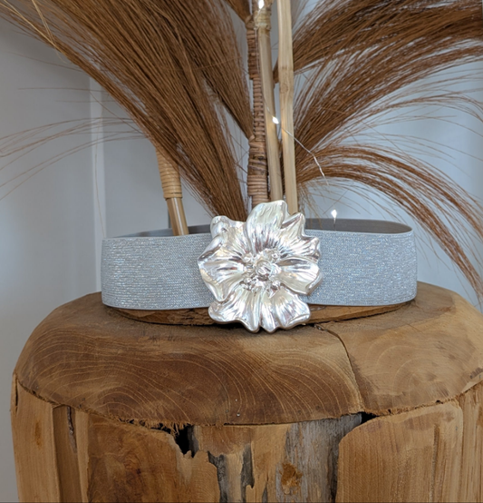 Ceinture élastique argenté brillante - Pétales