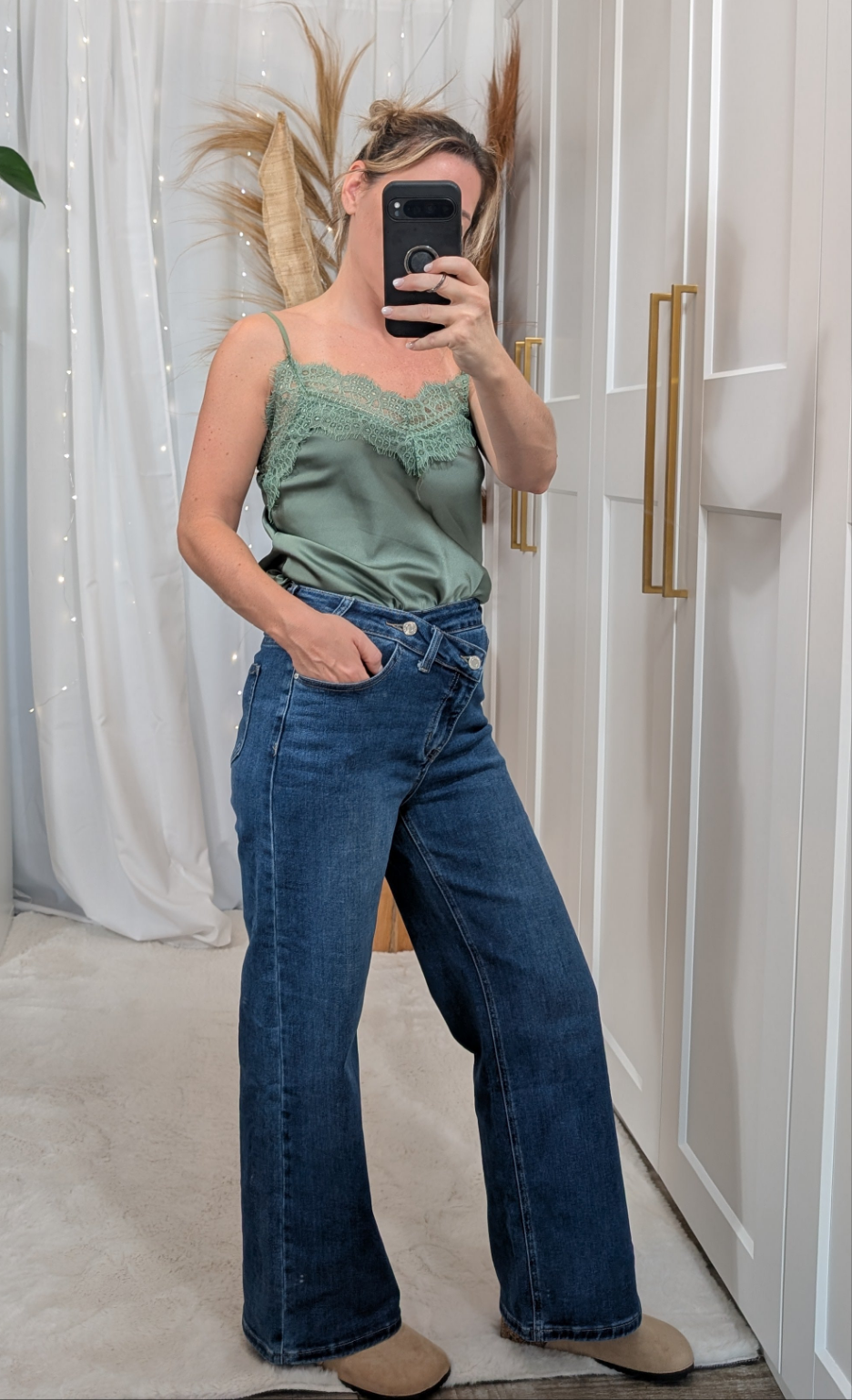 Jean bleu foncé large large taille haute croisée - Best NOUVEAU