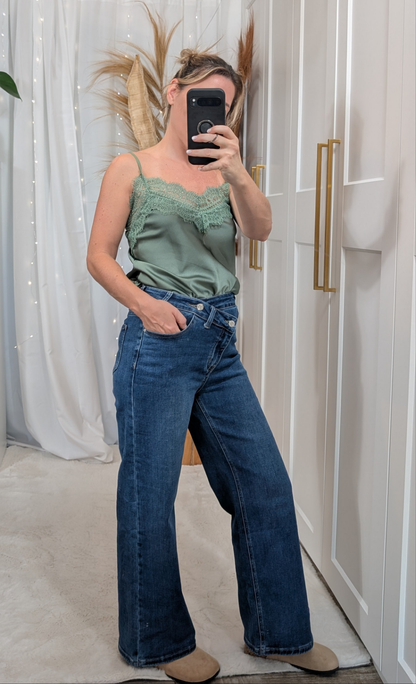 Jean bleu foncé large large taille haute croisée - Best NOUVEAU