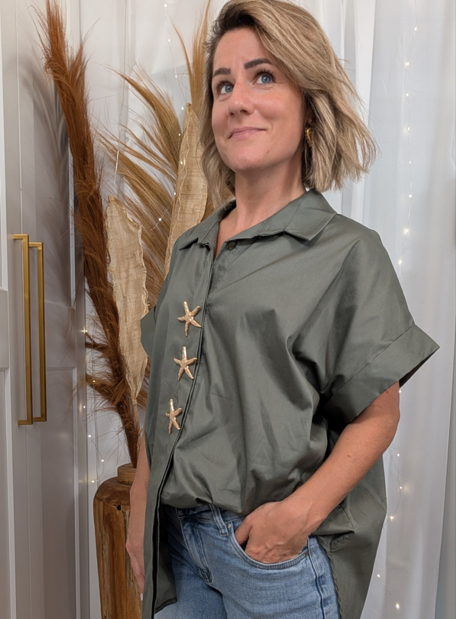 Chemise oversize kaki - Broche étoile de mer