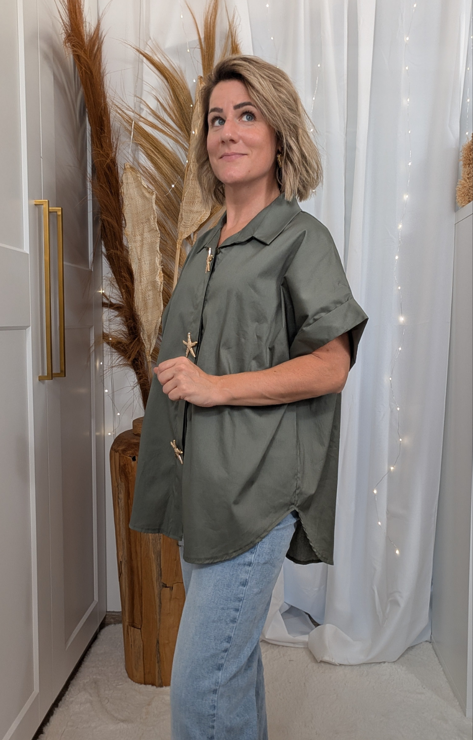 Chemise oversize kaki - Broche étoile de mer