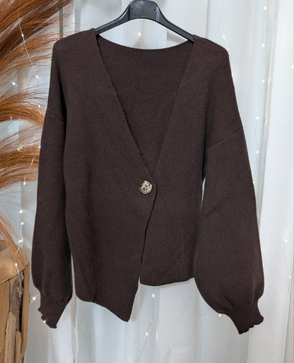 Gilet maille bouton doré, choco