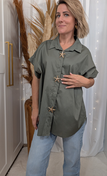Chemise oversize kaki - Broche étoile de mer