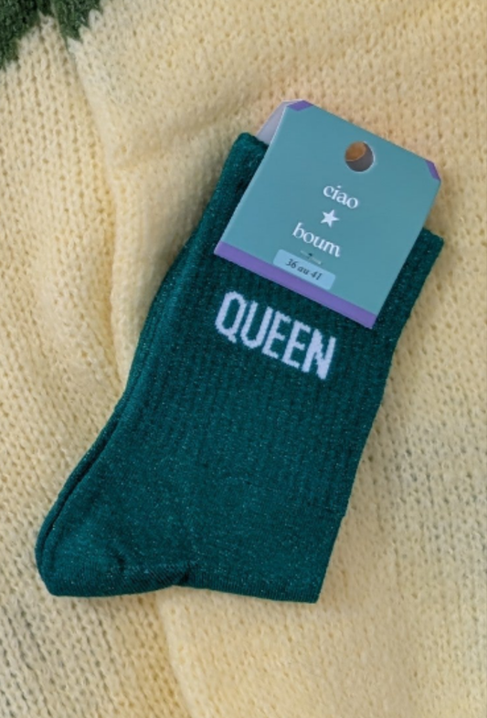 Chaussettes brillantes vert foncé Queen