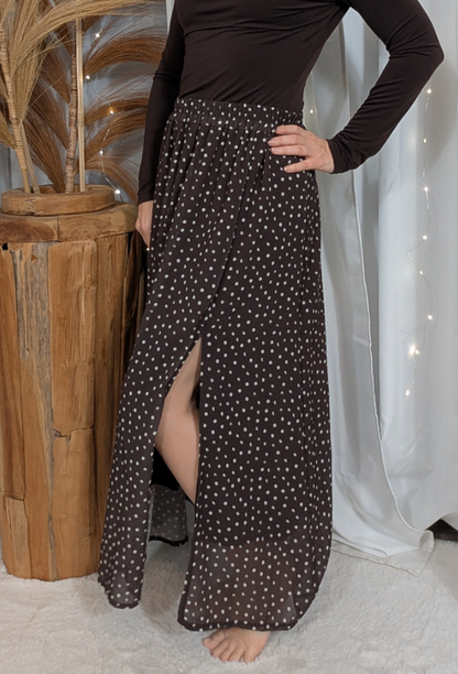 Jupe longue plissée choco à pois
