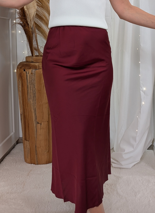 Jupe longue satinée bordeau - Soie