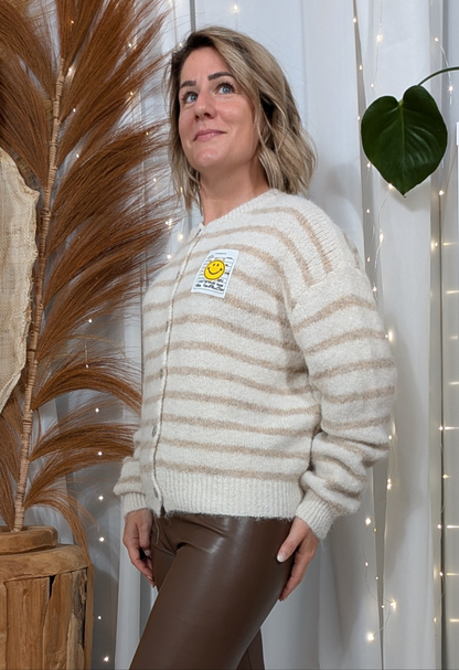 Gilet beige maille rayée - Smile
