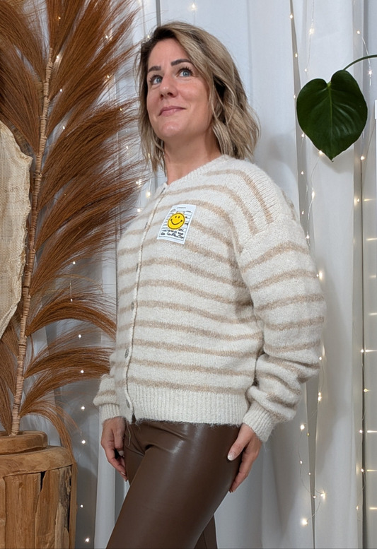 Gilet beige maille rayée - Smile