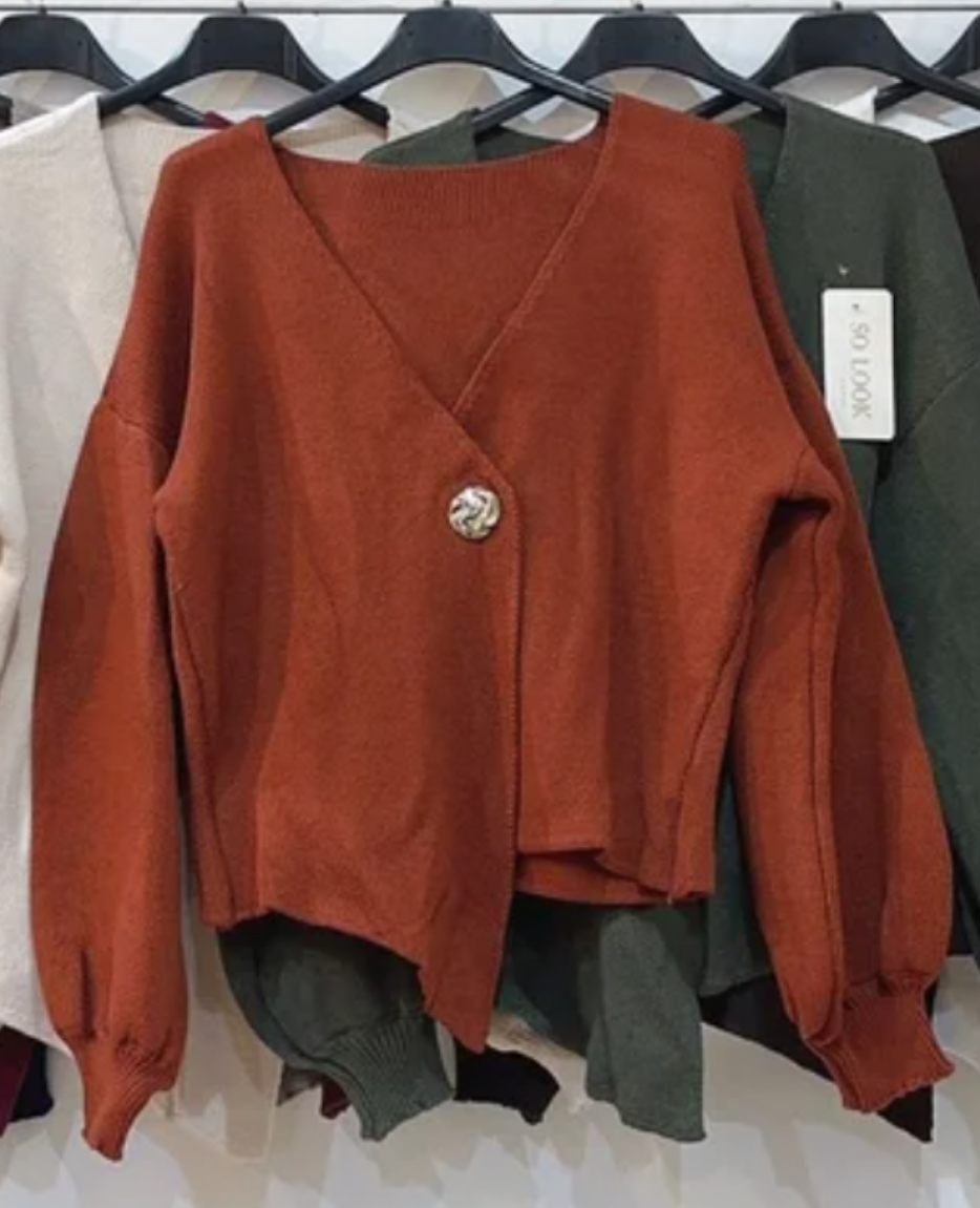 Gilet maille bouton doré, rouille