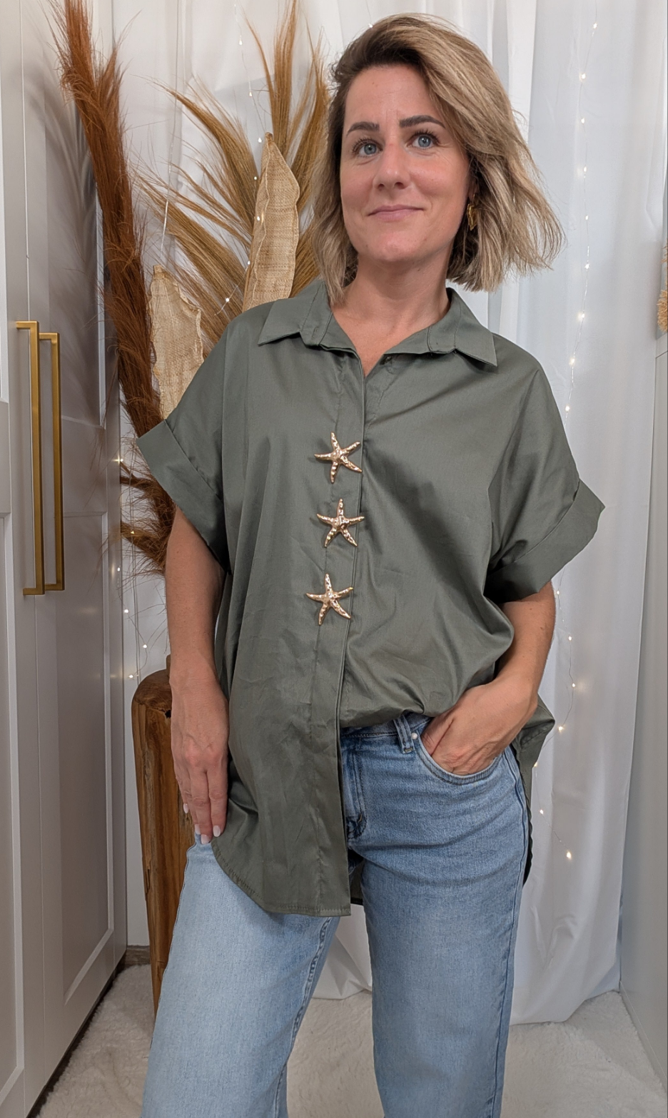 Chemise oversize kaki - Broche étoile de mer