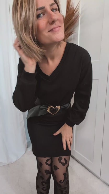 Robe pull col V noire