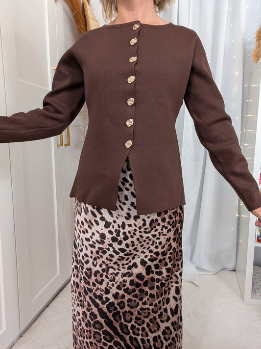 Gilet choco bouton doré - Arianna