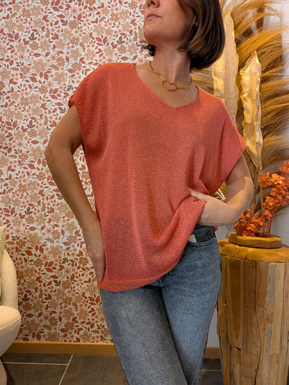 Top à paillette Pépita corail