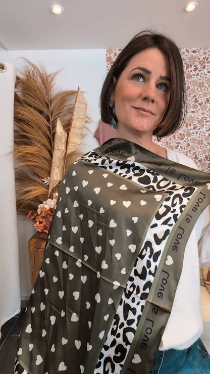 Foulard léopard Love kaki