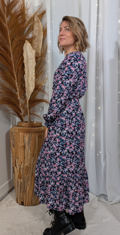 Robe longue fleurs violine