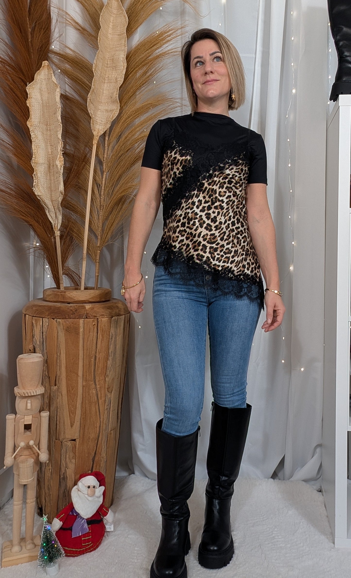 Top à bretelle asymétrique satiné léopard