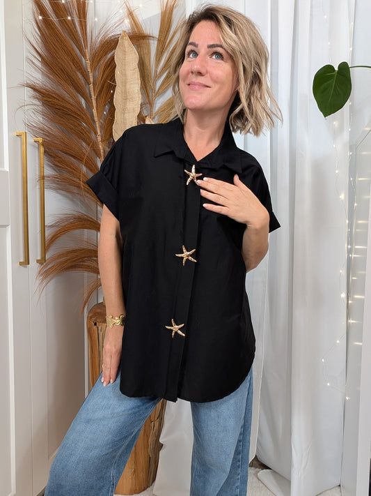 Chemise oversize noir - Broche étoile de mer