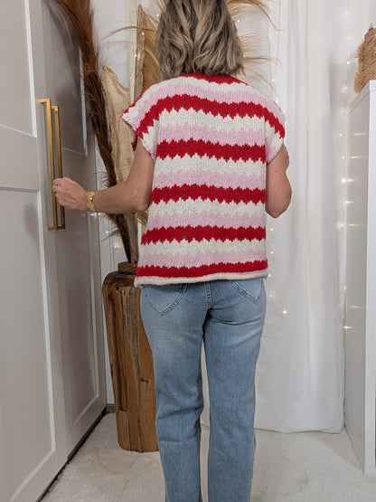 Gilet sans manche rouge, rose - Rayé