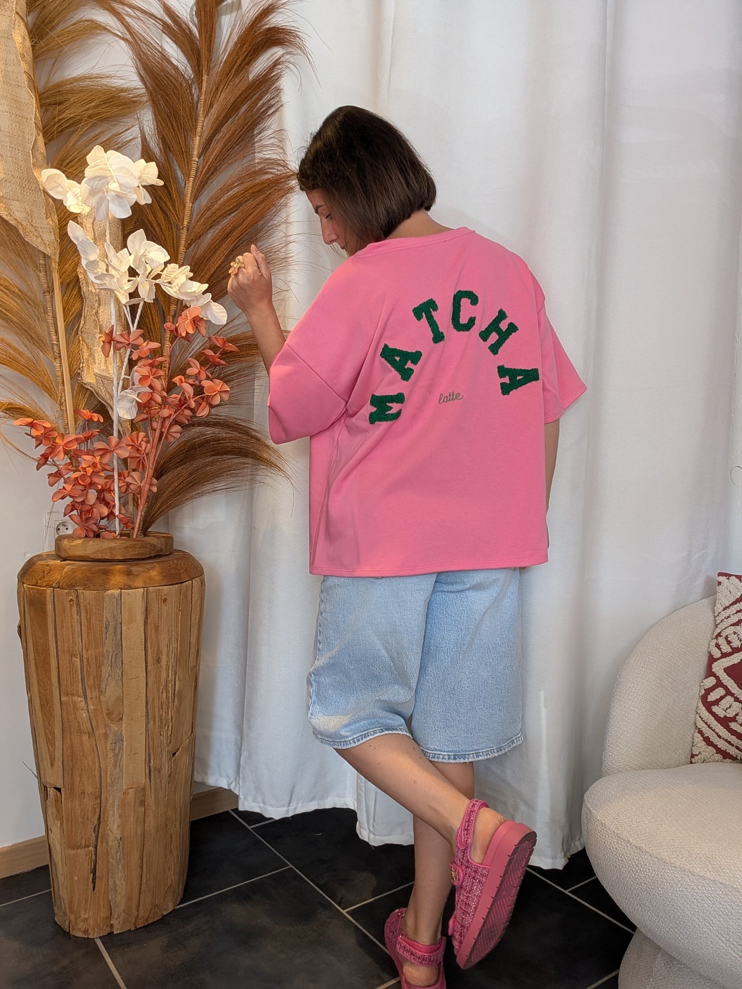 Tee-shirt sweat Matcha rose