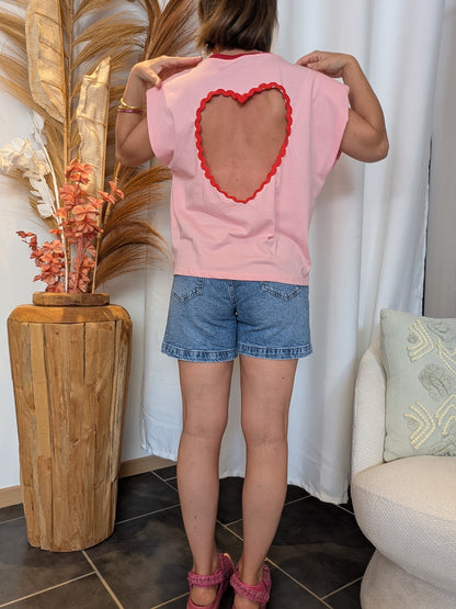 Tee shirt épaulette Love rose