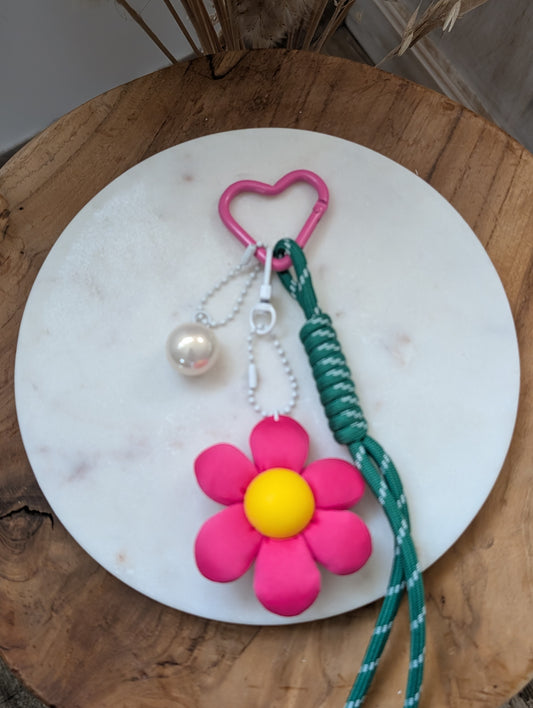 Porte clef charm Marguerite rose