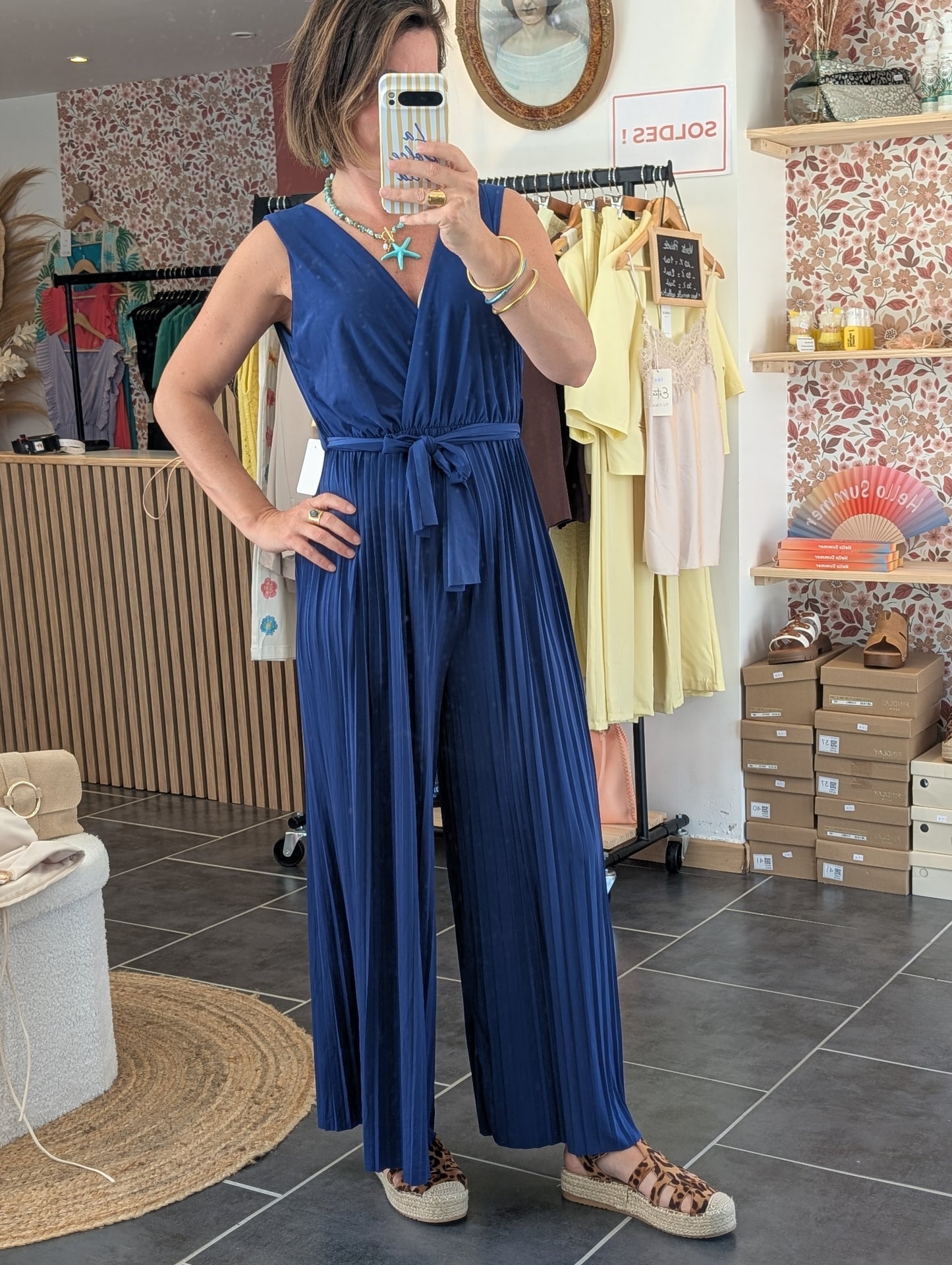 Combinaison pilssée bleu électrique - Lena