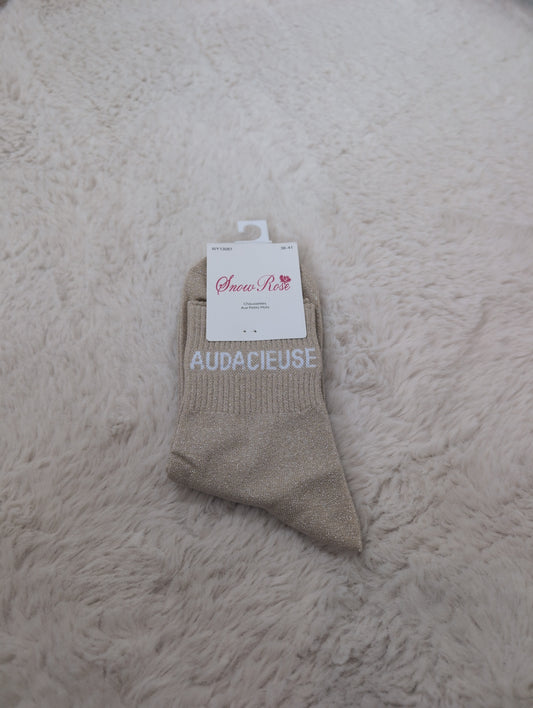 Chaussettes brillantes AUDACIEUSE beige