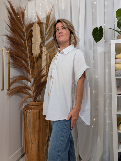 Chemise oversize blanche - Broche étoile de mer