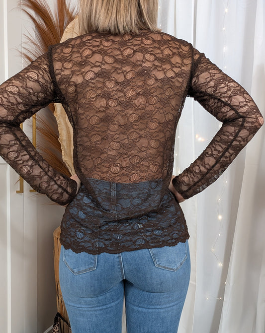 Sous pull dentelle chocolat