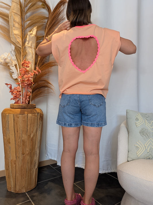 Tee shirt épaulette Love corail