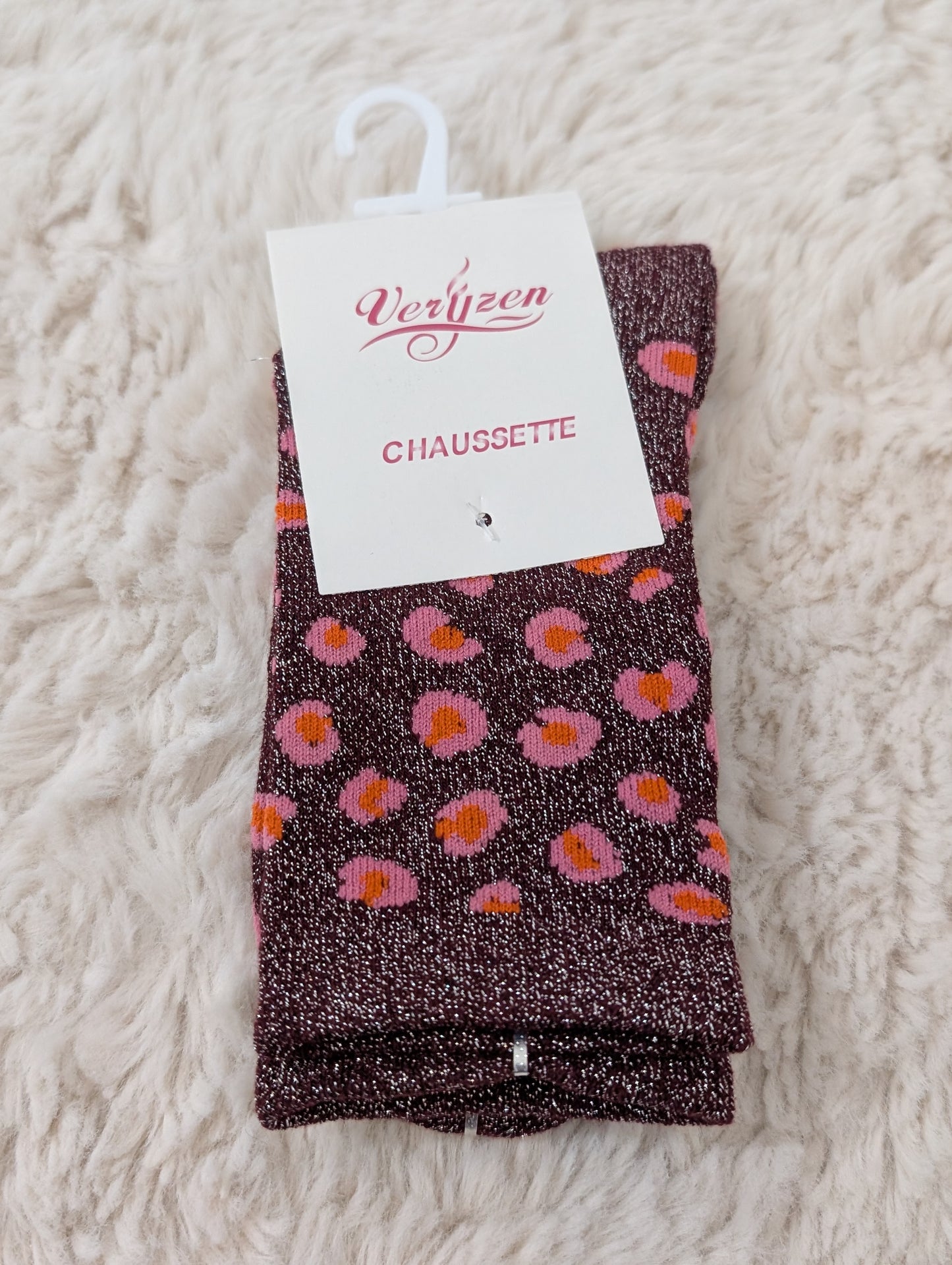 Chaussettes léopard brillantes bordeaux