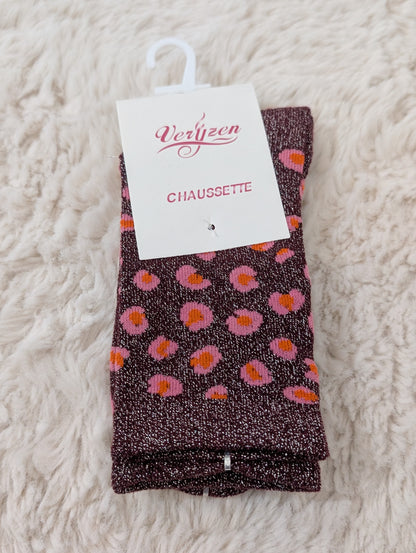 Chaussettes léopard brillantes bordeaux