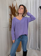 Pull col en V fine maille lilas