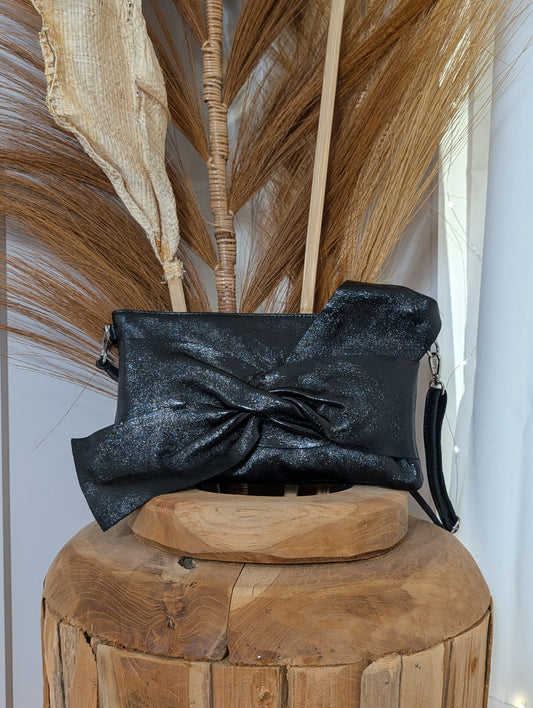 Sac pochette cuir irisé noir