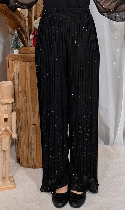 Pantalon plissé noir brillant