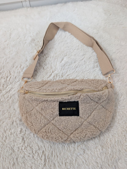 Sac banane bandoulière fausse fourrure avec lettre BICHETTE Champagne