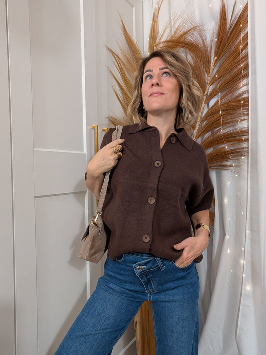 Cardigan manches courtes choco