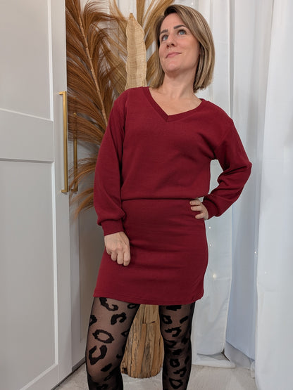 Robe pull col V bordeaux